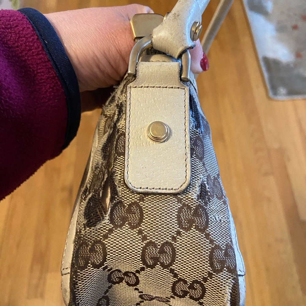 Authentic Gucci Beige and Brown Monogram Shoulder Bag - Picture 6 of 8